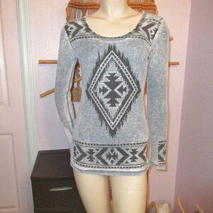 Vtg Y2K Vocal Waffle Knit Top S Rhinestones Thermal Aztec Southwest Cyber Grunge